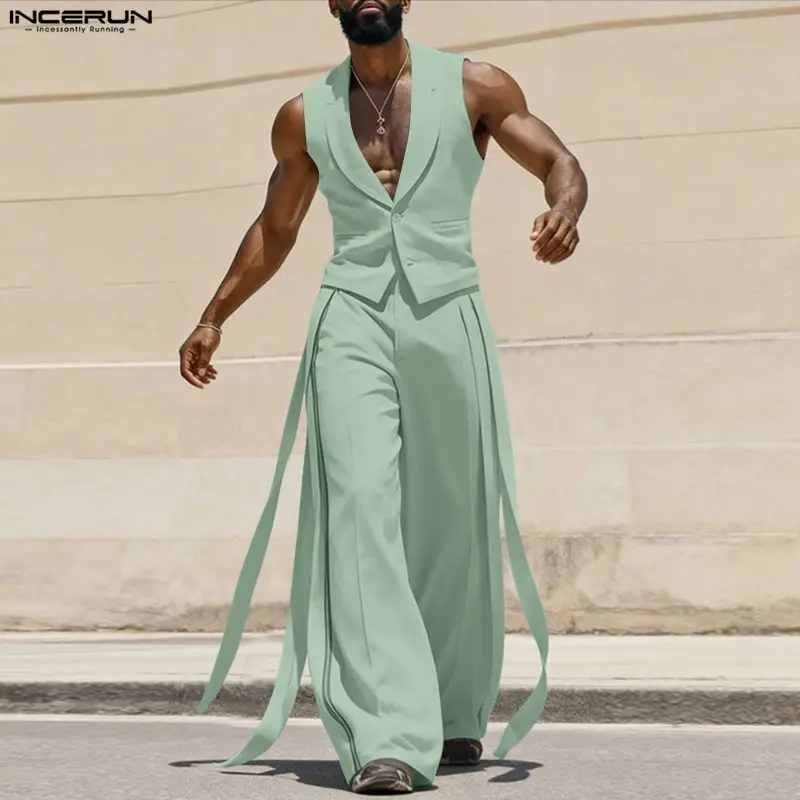 Mens Fashion Summer - Мужской комплект INCERUN: однотонные жилеты без